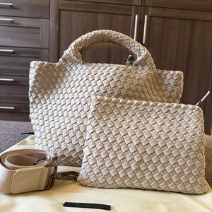 Naghedi St Barths Small Tote, Ecru Beige Taupe, Neoprene